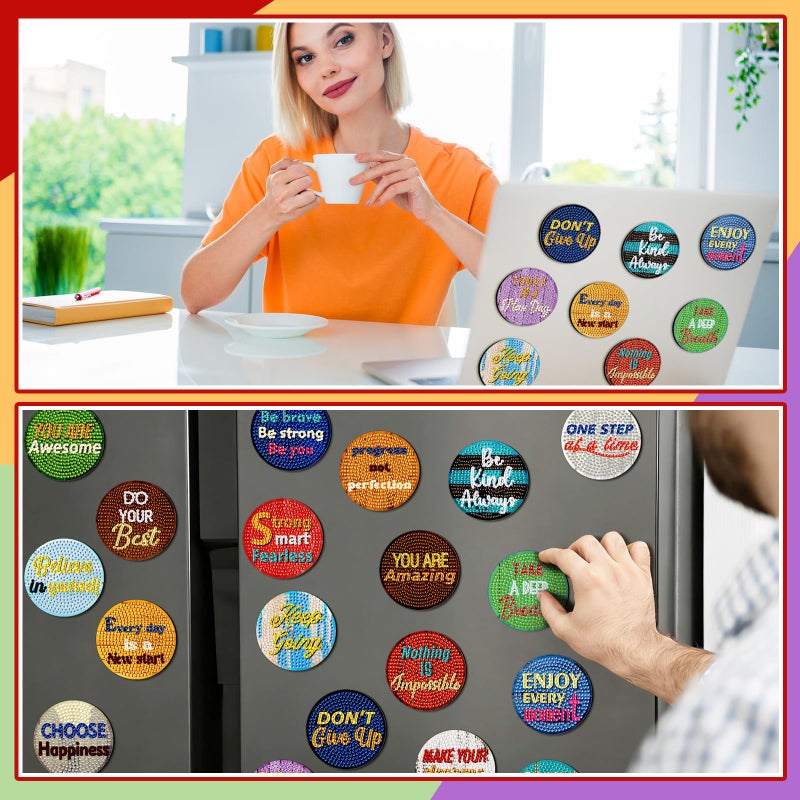 Motipuns 30 Pcs Magnetic Diamond Art Magnet Bulk Diamond Painting Kits Adult DIY Art Fridge Refrigerator Magnet for Beginners Gifts(Motivational,Light Wood) - Image 2