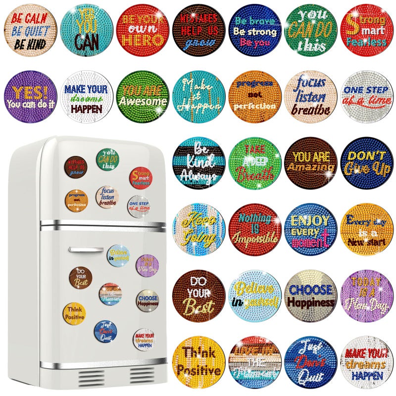 Motipuns 30 Pcs Magnetic Diamond Art Magnet Bulk Diamond Painting Kits Adult DIY Art Fridge Refrigerator Magnet for Beginners Gifts(Motivational,Light Wood) - Image 1