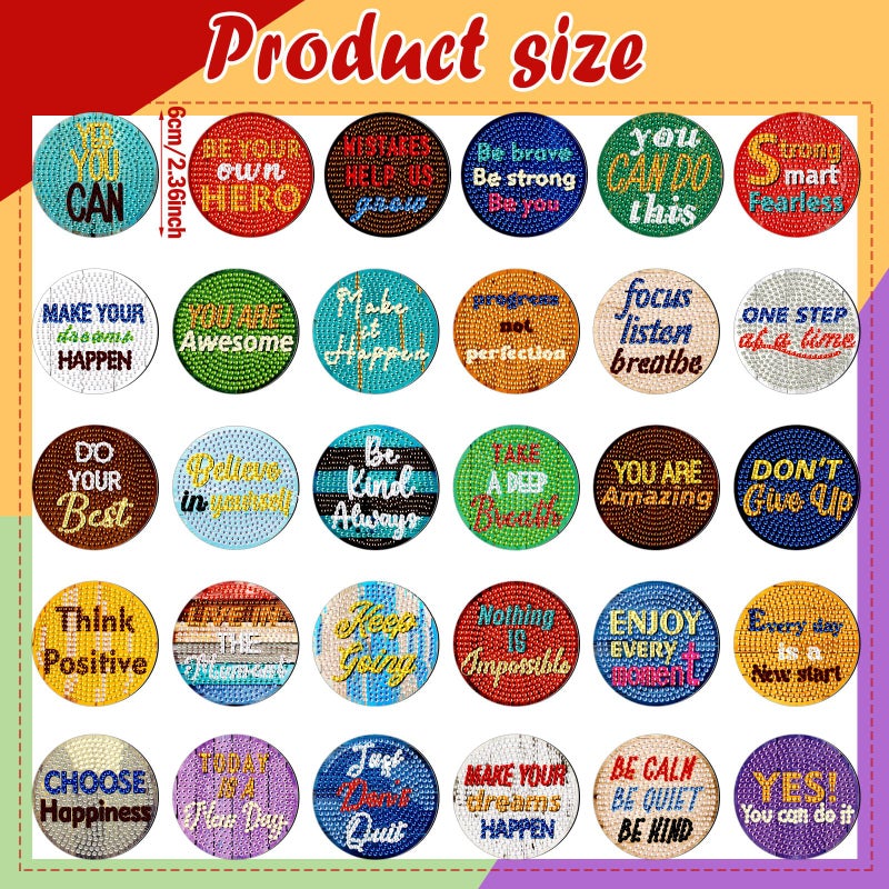 Motipuns 30 Pcs Magnetic Diamond Art Magnet Bulk Diamond Painting Kits Adult DIY Art Fridge Refrigerator Magnet for Beginners Gifts(Motivational,Light Wood) - Image 3