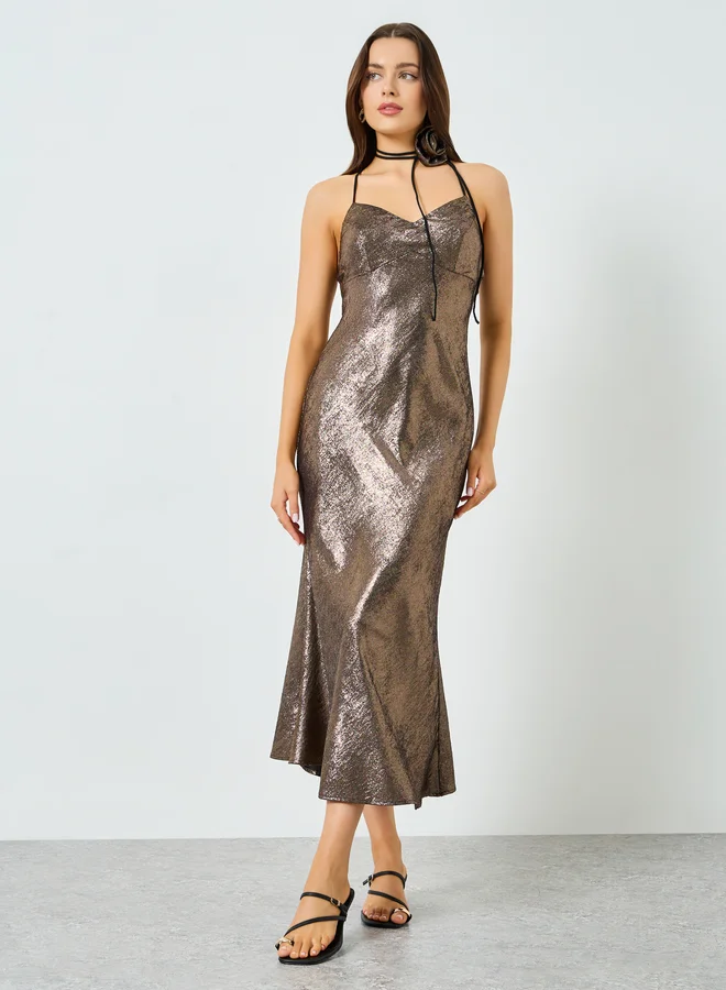 Take Two Textured Fitted Waist Strappy Maxi Dress