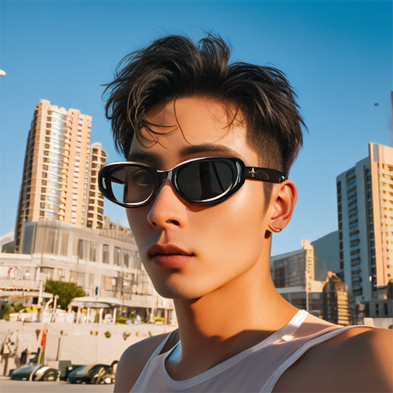 BANDEON.S Oval Sunglasses UV Protection Black Frame/Grey - Image 3