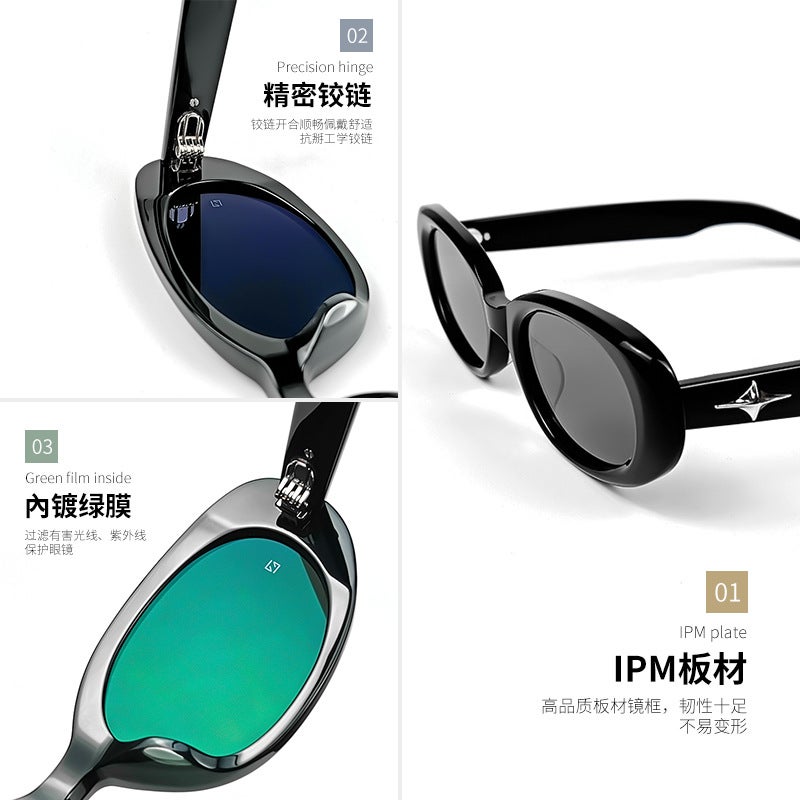 BANDEON.S Oval Sunglasses UV Protection Black Frame/Grey - Image 4