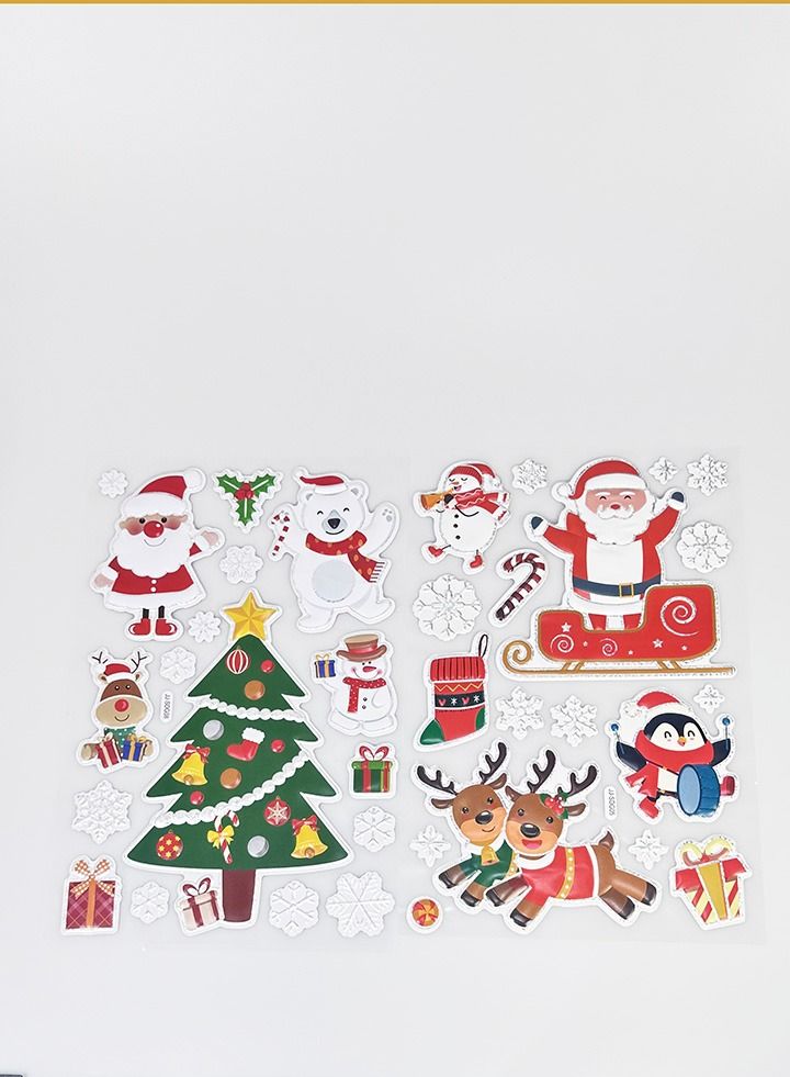 يوما 4 أوراق قابلة لإعادة الاستخدام لعيد الميلاد للنوافذ ، ملصقات نافذة الكريسماس ، ملصقات ندفة الثلج ، ندفة الثلج سانتا كلوز ملصقات ثابتة قابلة للإزالة على الوجهين - Image 3