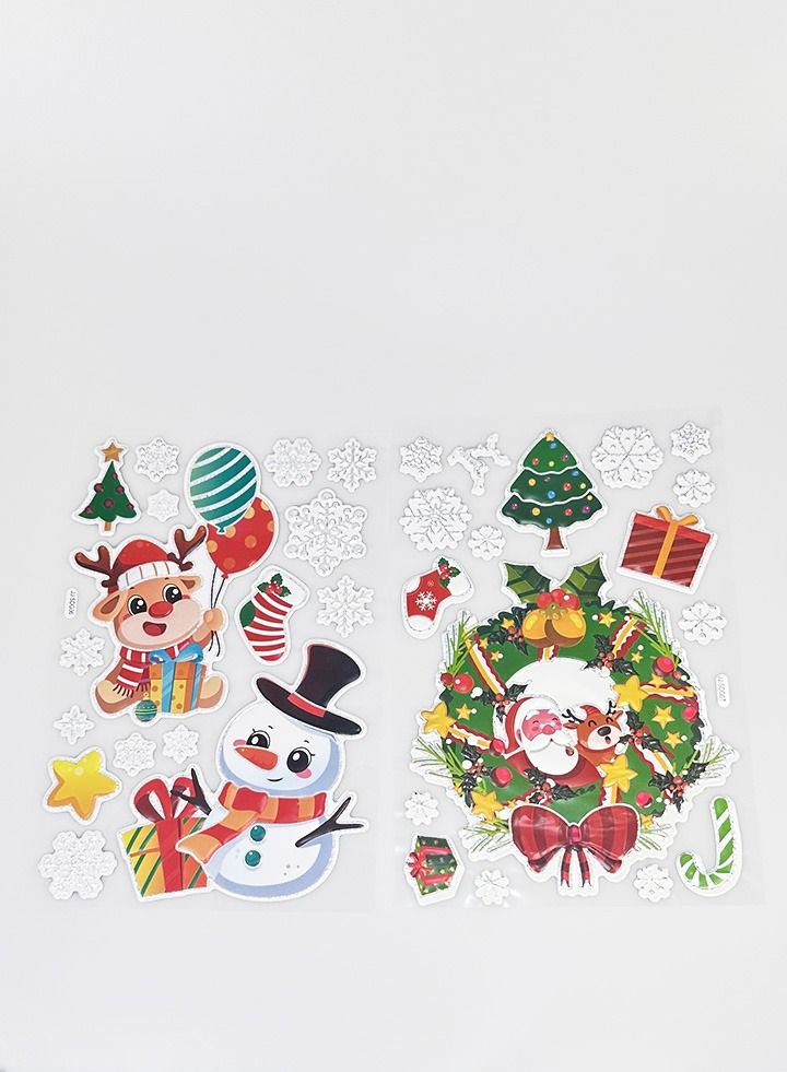 يوما 4 أوراق قابلة لإعادة الاستخدام لعيد الميلاد للنوافذ ، ملصقات نافذة الكريسماس ، ملصقات ندفة الثلج ، ندفة الثلج سانتا كلوز ملصقات ثابتة قابلة للإزالة على الوجهين - Image 2