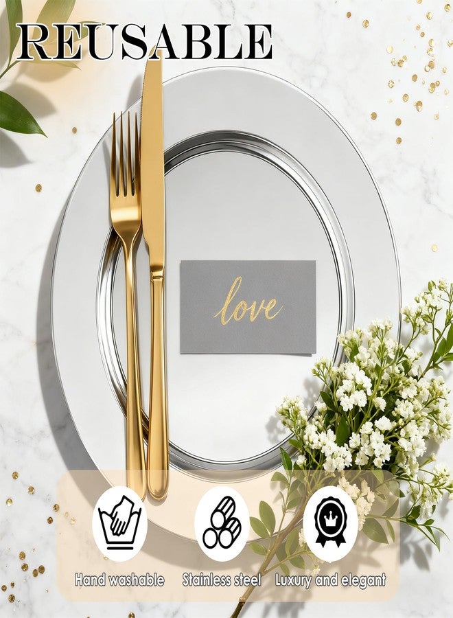 Dyrfolm 12 Pcs Silver Charger Plates, 13 Inch Stainless Steel Charger Plates, Metal Round Dinner Chargers for Dinner Plate, Wedding, Party, Event Decoration - Image 3