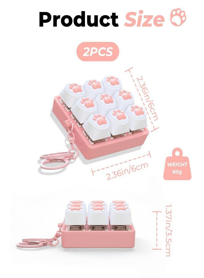 Gaahkai 2PCS Keyboard Fidget Toy, 9 Key Mini Sound Cat Paw Creamy Clicker Keychain for Adults Asmr Triggers Stress Relief - Image 2