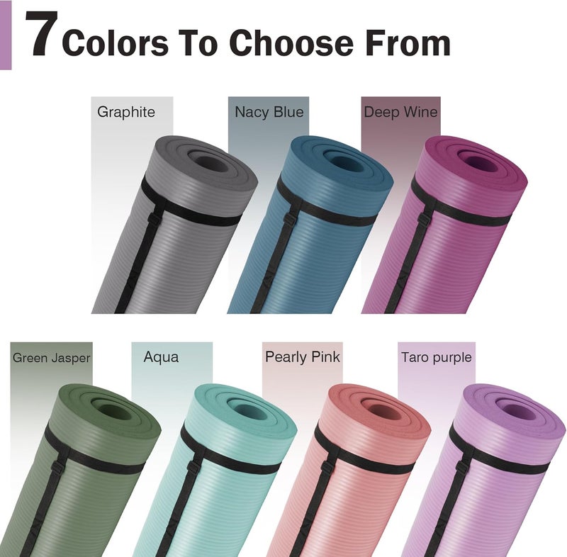BalanceFrom All-Purpose 1-Inch Extra Thick High Density Anti-Tear Exercise Yoga Mat with Carrying Strap, Multiple Colors - Image 2