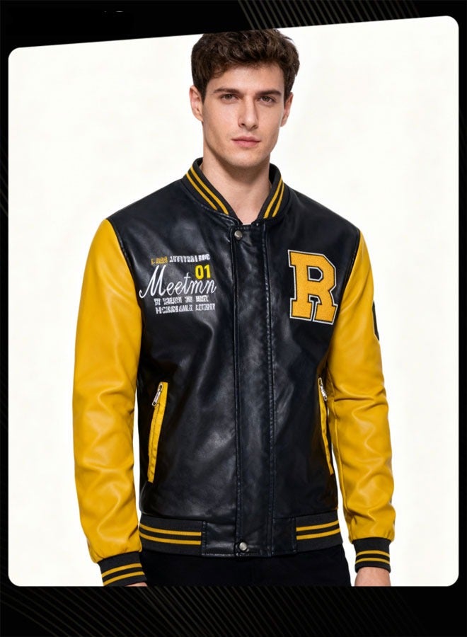 Men Autumn and Winter Outdoor Windproof and Warm Contrast Sleeve Bomber Jacket Multicolour - Image 1