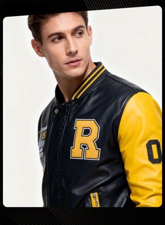 Men Autumn and Winter Outdoor Windproof and Warm Contrast Sleeve Bomber Jacket Multicolour - Image 2