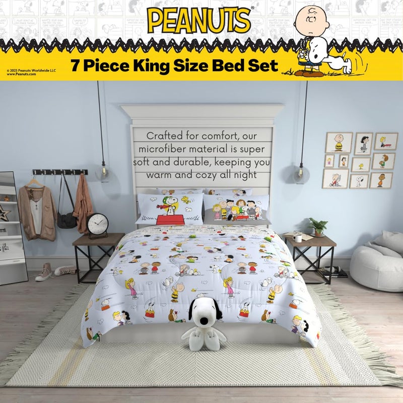 Franco Collectibles Peanuts Multi Character Bedding 7 Piece Super Soft Comforter and Sheet Set with Sham, King, (100% Official Licensed Product) - Image 3