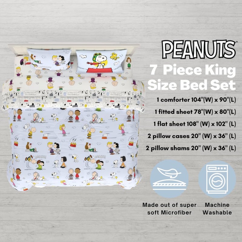 Franco Collectibles Peanuts Multi Character Bedding 7 Piece Super Soft Comforter and Sheet Set with Sham, King, (100% Official Licensed Product) - Image 2