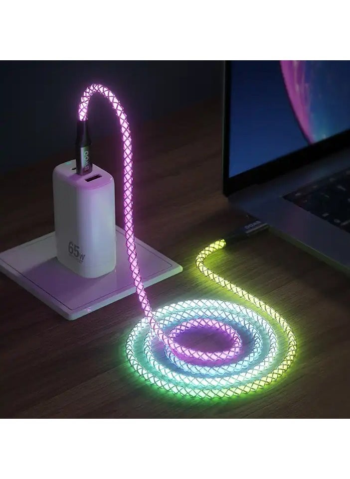 BWOO - BWOO 65W RGB Light Fast Charging Type-C to Type-C USB Cable for Mobile Phones - Image 1