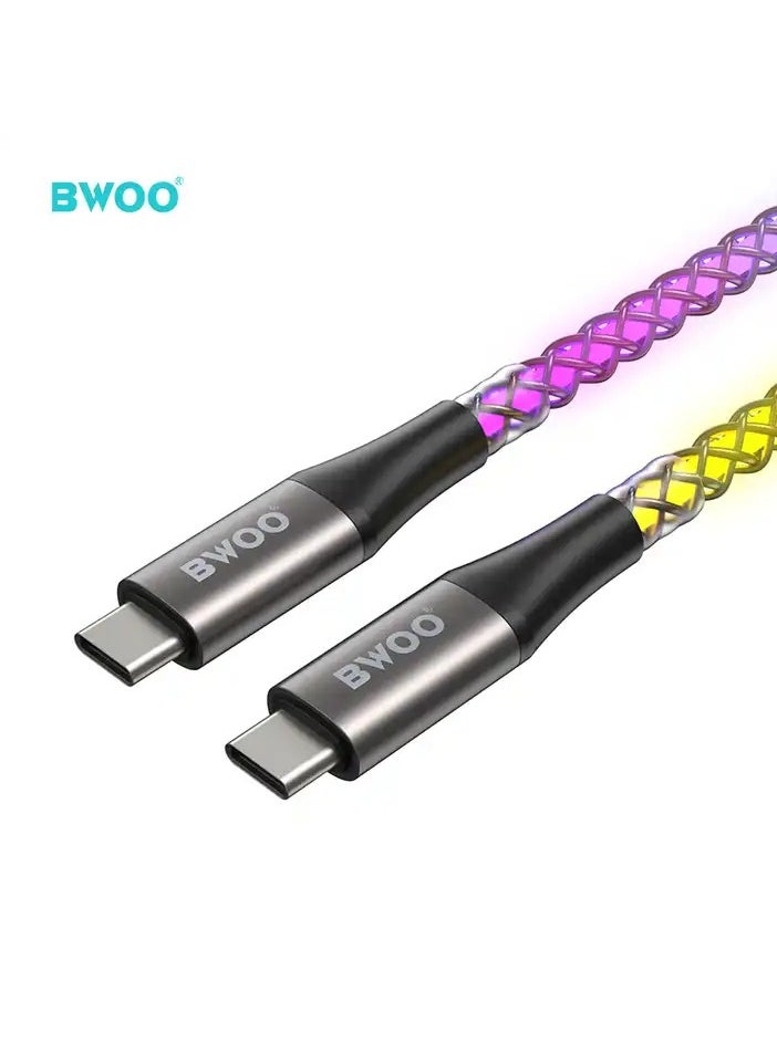 BWOO - BWOO 65W RGB Light Fast Charging Type-C to Type-C USB Cable for Mobile Phones - Image 1