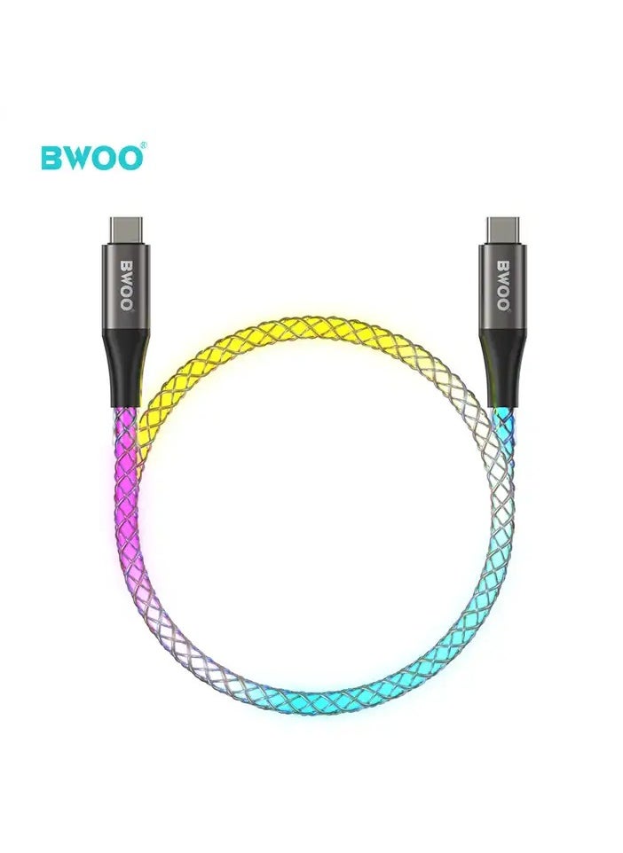 BWOO - BWOO 65W RGB Light Fast Charging Type-C to Type-C USB Cable for Mobile Phones - Image 1
