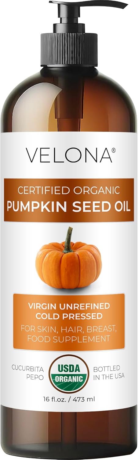 velona Pumpkin Seed Oil USDA Certified Organic  16 fl oz  100 Pure and Natural Carrier Oil  Unrefined Cold Pressed  Cooking Face Hair Body  Skin Care  Use Today  Enjoy Results