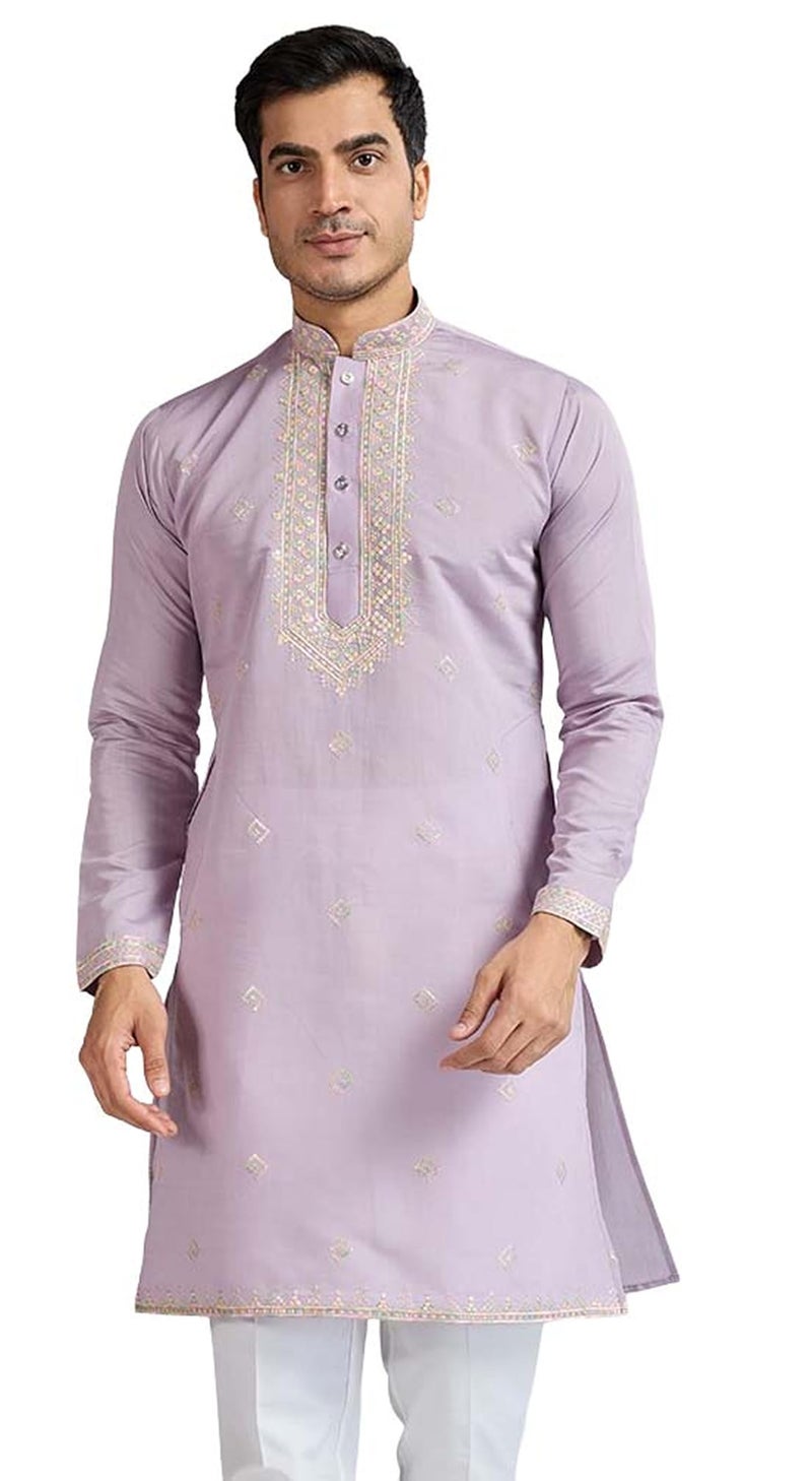 Kalaanj Men's Embroidered Silk Kurta || Only Kurta (KALSS2502MK-Purple-3XL) - Image 1