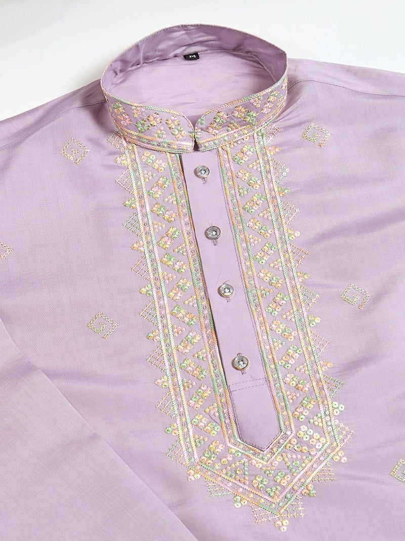 Kalaanj Men's Embroidered Silk Kurta || Only Kurta (KALSS2502MK-Purple-3XL) - Image 5