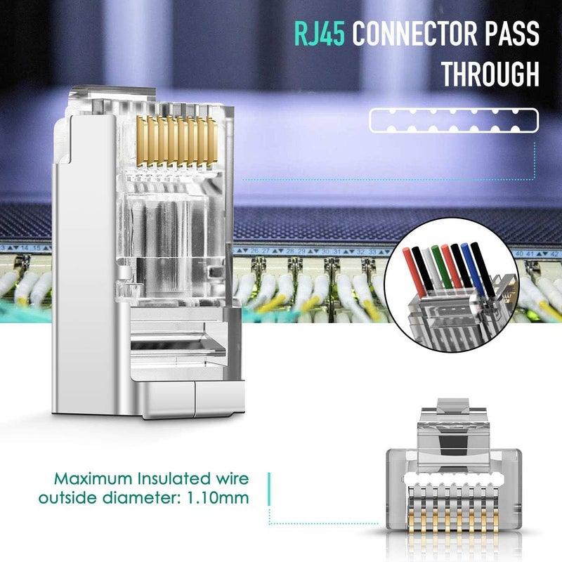 ELECDON RJ45 CAT5 CAT6 Pass Through Connectors - Pass Through Modular Plugs Gold Plated 3 Prong 8P8C Ethernet Ends for Solid Wire and Stranded Cable(50pcs) - Image 2
