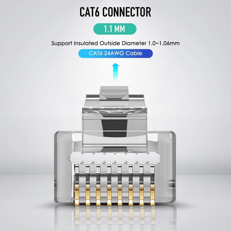 ELECDON RJ45 CAT5 CAT6 Pass Through Connectors - Pass Through Modular Plugs Gold Plated 3 Prong 8P8C Ethernet Ends for Solid Wire and Stranded Cable(50pcs) - Image 5