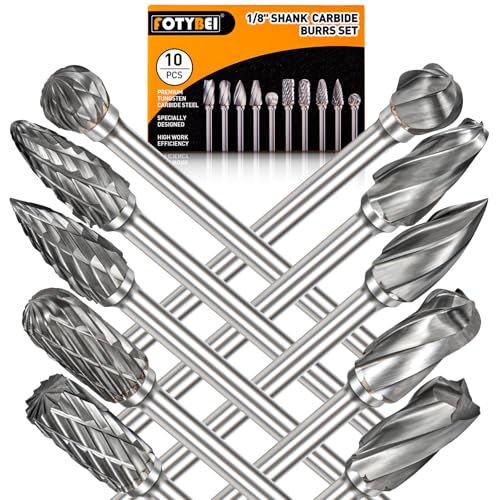FOTYBEI Carbide Burr Set Compatible with Dremel Rotary Tool 10Pcs Die Grinder Bits Rotary File Rasp with 1/8” Shank and 1/4” Grinding Head Accessories for DIY, Woodworking, Metal Carving, Drilling, Polishing - Image 1