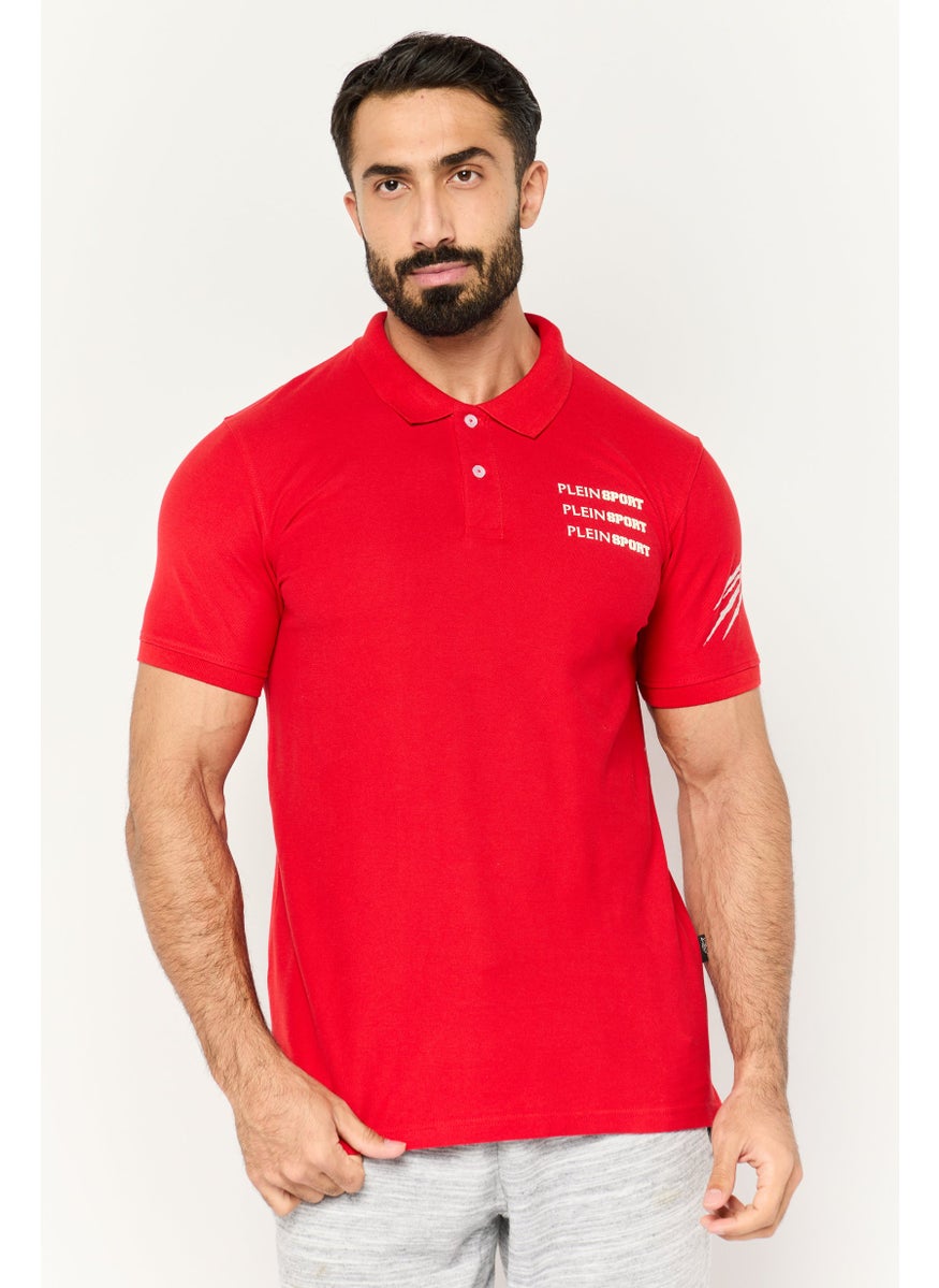 Plein Sport - Men Sportswear Fit Short Sleeves Outdoor Polo Shirt, Red - Image 1