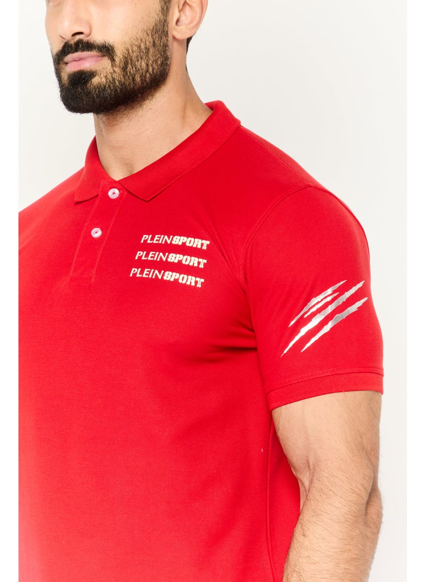 Plein Sport - Men Sportswear Fit Short Sleeves Outdoor Polo Shirt, Red - Image 1