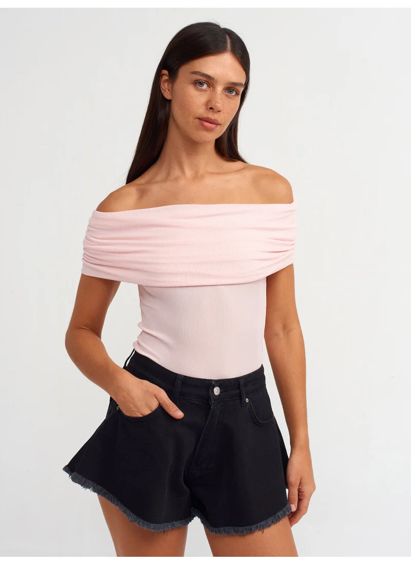 Dilvin 30851 Off Shoulder Blouse-Light Pink