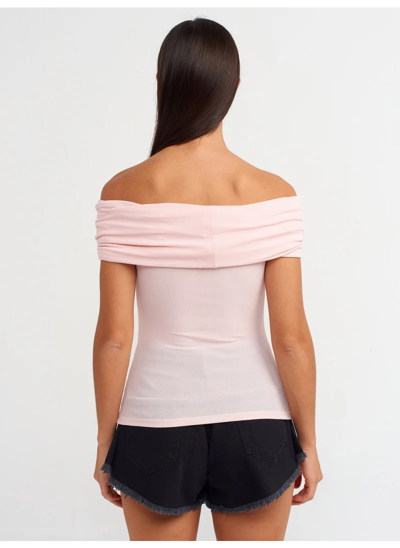 Dilvin 30851 Off Shoulder Blouse-Light Pink