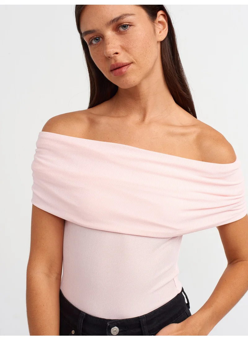 Dilvin 30851 Off Shoulder Blouse-Light Pink