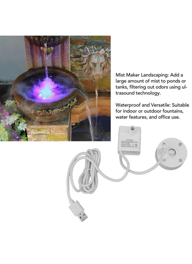 صانع الضباب USB مع مضخة نافورة بإضاءة LED ملونة مُرطّب ضباب 5V لجهاز تنقية المياه للحديقة والمكتب - أبيض