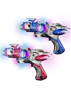 ArtCreativity Red & Blue Super Spinning Space Toy Gun Set With Flashing Lights & Sound Effects Pack Of 2 Great Gift Idea For Boys & Girls Batteries Included  - Image 1