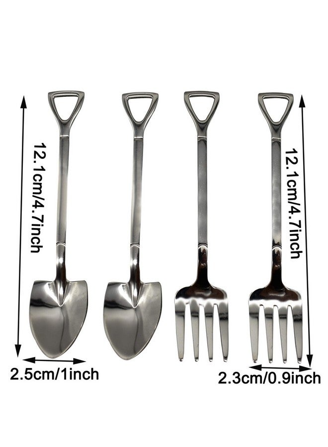 Maydahui Maydahui 6PCS Shovel Shape Spoon and Fork 4.7 inch 18/10（304 ）Stainless Steel Coffee Sugar Mini Ice Cream Spork Fruit Forks for Home Party Bistro Cocktail Tasting Appetizer  - Image 2