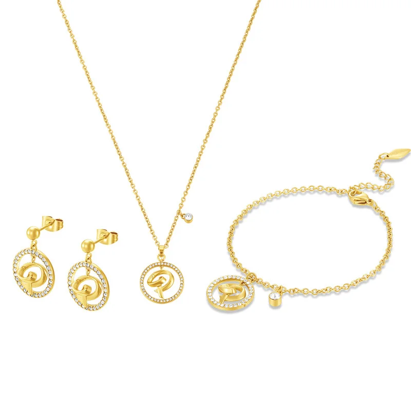بوليس Volute Gold Plated Necklace, Bracelet, Earrings Set Box for Women's