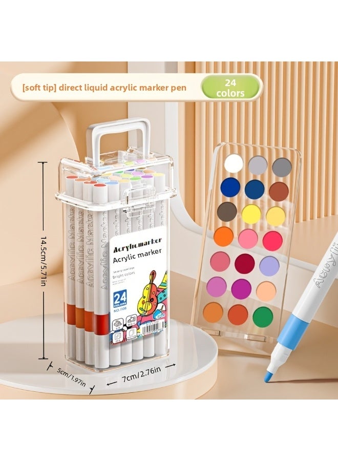 كيكين المياه القائمة على DIY الرأس الناعم علامة الاكريليك 24pcs- مناسبة للرسم الاكريليك، قماش، البلاستيك، الخشب - الإمدادات الفنية المهنية، علامة الجرافيتي، الرسم الخطي (حبر الاكريليك) - Image 1