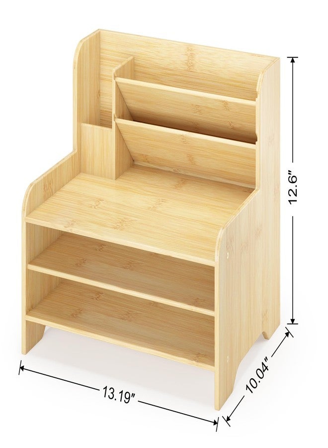 Wisuce Essentials Bamboo Desk Organizer Mail Holder Countertop Letter Tray File Organizer for Desk Letter Sorter Paper File Storage for School Home Office Supplies - Image 5