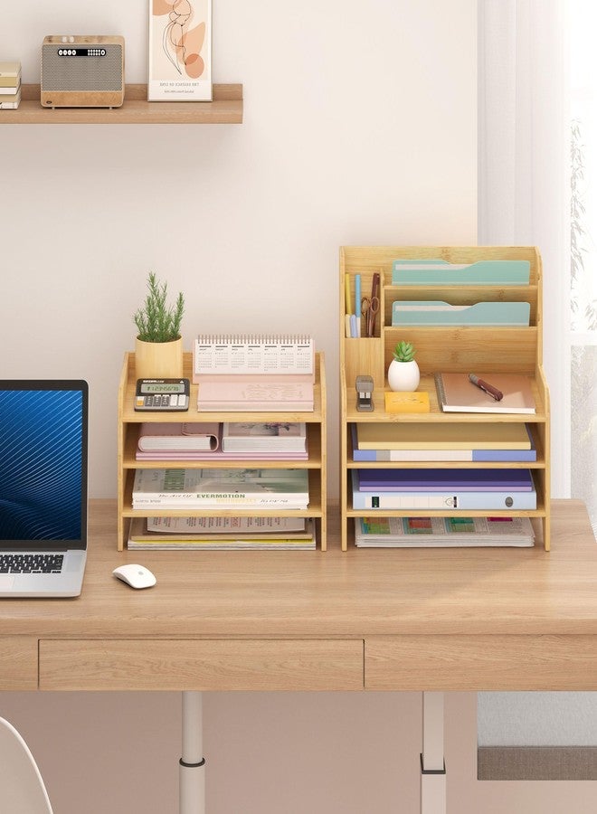 Wisuce Essentials Bamboo Desk Organizer Mail Holder Countertop Letter Tray File Organizer for Desk Letter Sorter Paper File Storage for School Home Office Supplies - Image 4