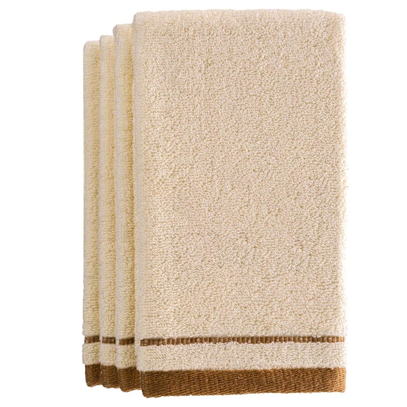 Creative Scents Cotton Fingertip Towels Set  4 Pack  11 x 18 Inches Decorative ExtraAbsorbent and Soft Terry Towel for Bathroom  Powder Room Guest and Housewarming Gift Cream and Brown - Image 1