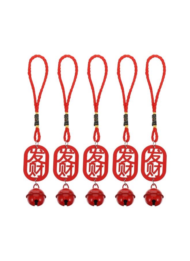 klarako - 5pcs Chinese Lucky Pendant Feng Shui Bell Ornament with Wood Chinese Character Good Luck Car Hanging Decor for Wealth Safe and Success - Image 1