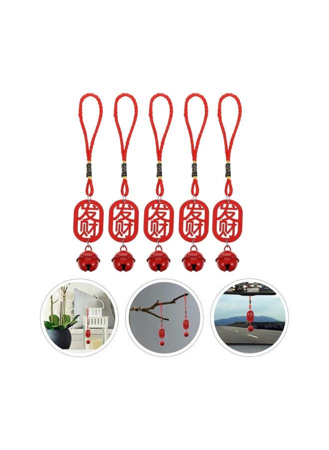klarako - 5pcs Chinese Lucky Pendant Feng Shui Bell Ornament with Wood Chinese Character Good Luck Car Hanging Decor for Wealth Safe and Success - Image 1