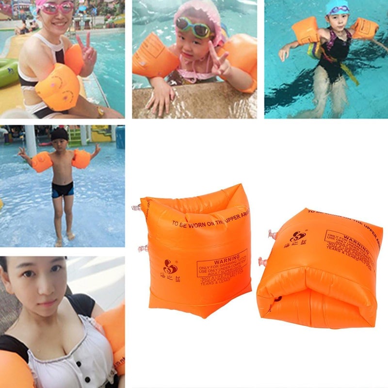 FEBLICH 1 Pair Floaties Inflatable Swim Arm Bands Floatation Sleeves Swimming Rings PVC Arm Floats Tube Armlets for Kids and Adult (Orange) - Image 4