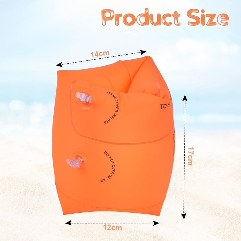 FEBLICH 1 Pair Floaties Inflatable Swim Arm Bands Floatation Sleeves Swimming Rings PVC Arm Floats Tube Armlets for Kids and Adult (Orange) - Image 2