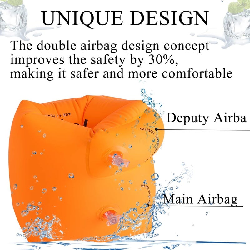 FEBLICH 1 Pair Floaties Inflatable Swim Arm Bands Floatation Sleeves Swimming Rings PVC Arm Floats Tube Armlets for Kids and Adult (Orange) - Image 3