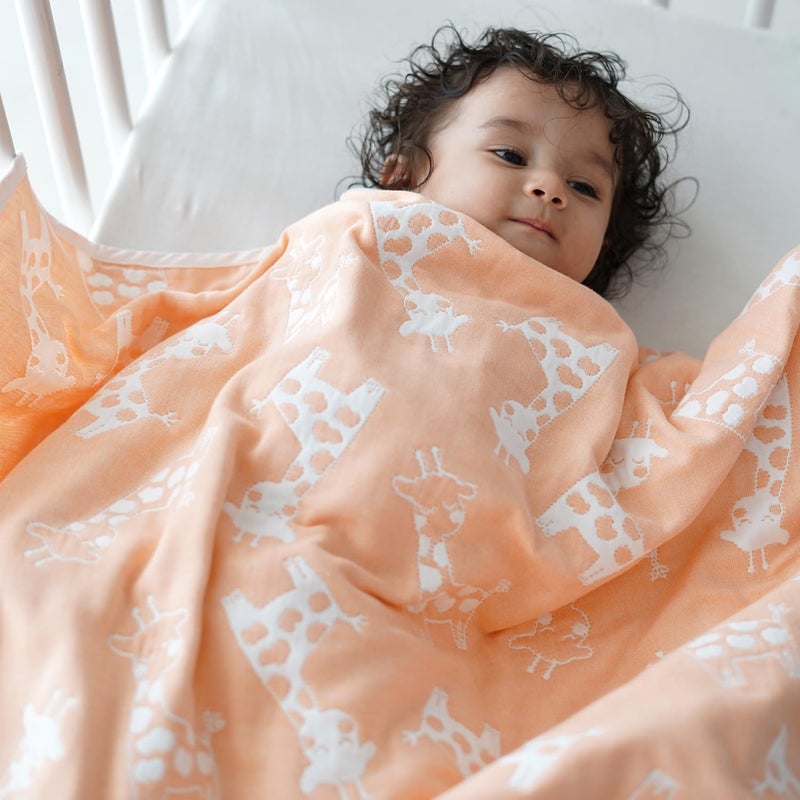 TIDY SLEEP Baby Blankets 6 Layer Wraper 100 Cotton Stroller Cover Receiving Blankets Peach 100 Cm X 90 Cm Breathable