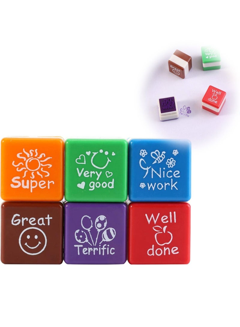 KASTWAVE Self-Inking Stamps, DIY Cartoon Reward Stamps Praise Stickers Teacher Motivational Comments Stamp Set (6 Pieces) - Image 1