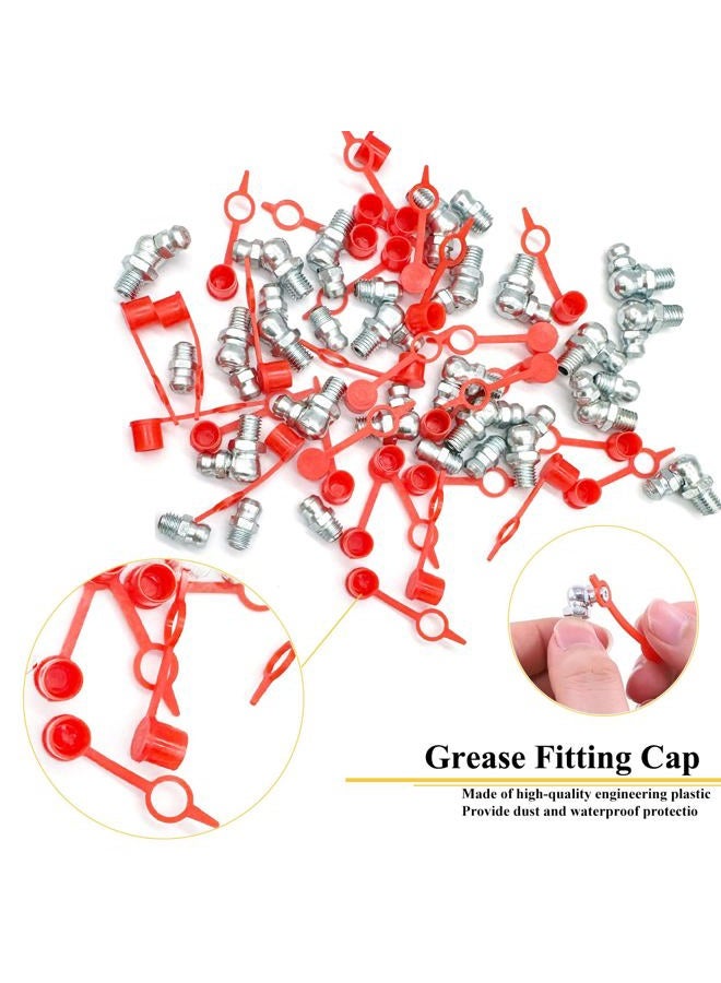 Matrelt 30Pcs 1/4"-28 Straight 45 90 Degree Grease Fitting Assortment Kit with Grease Zerk Fittings Caps, Galvanized Steel Hydraulic Grease Zerk for Industrial and Agricultural Machinery Cars Ships ets - Image 5