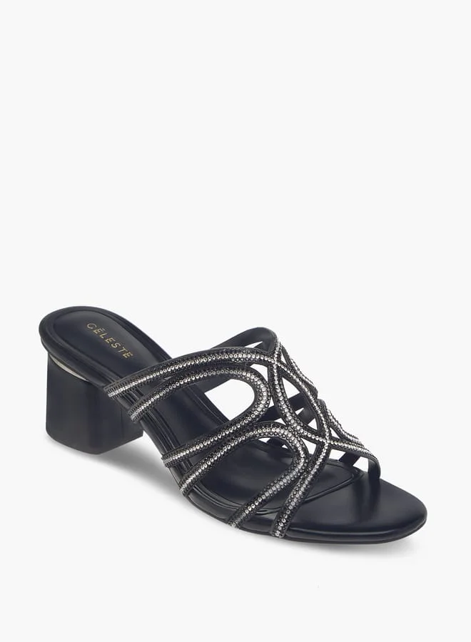 سيليست صنادل نسائية مزينة بكعب بلوك سهل الارتداء