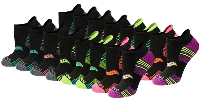 Saucony Womens RunDry Performance 8 16 Pairs Heel Tab Athletic Socks SL Black Assorted 16 Pairs Small