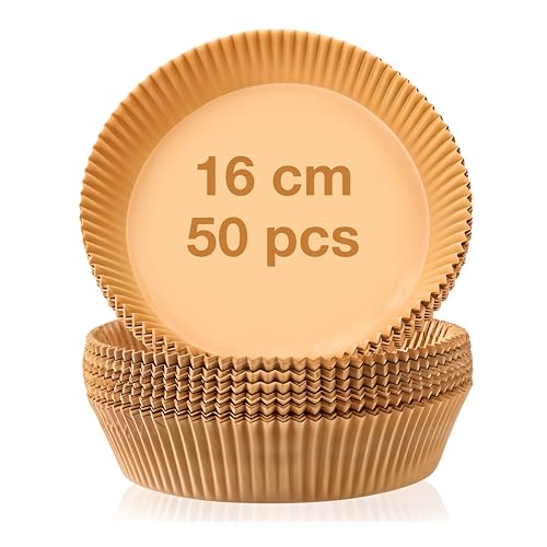 WISHOME Air Fryer Disposable Round Paper Liner Disposable air Fryer Paper Liners, Water-Proof, Oil-Proof, Food Grade Parchment for Baking Roasting Microwave 16 Cm (50 Pieces) - RA064 - Image 2