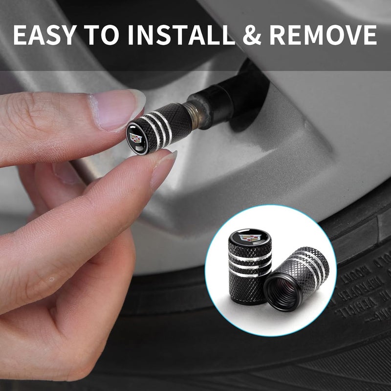 TACOMA Tire Valve Stem Cap Cover for Cadillac Vehicles - 4 Pack Black - Image 2