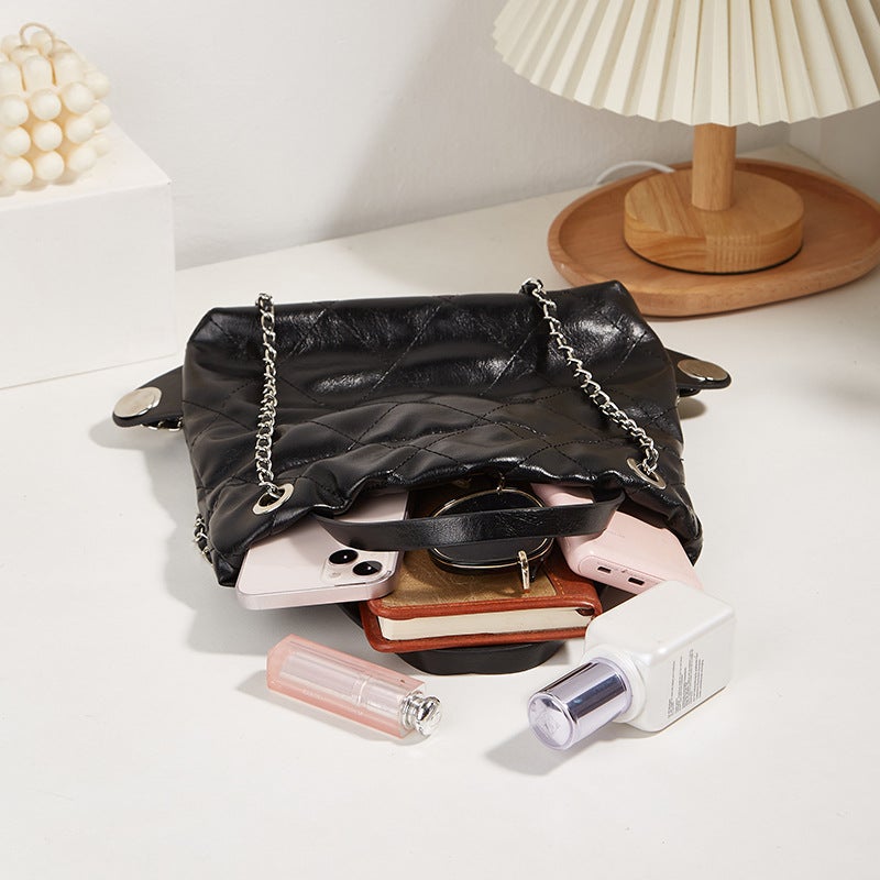 Women'S Bag Portable Solid Color Bucket Bag Xiaozhong Rhombic Chain Backpack High-Grade Large Capacity Backpack - Image 5